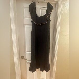 Black Pom Ruched Dress